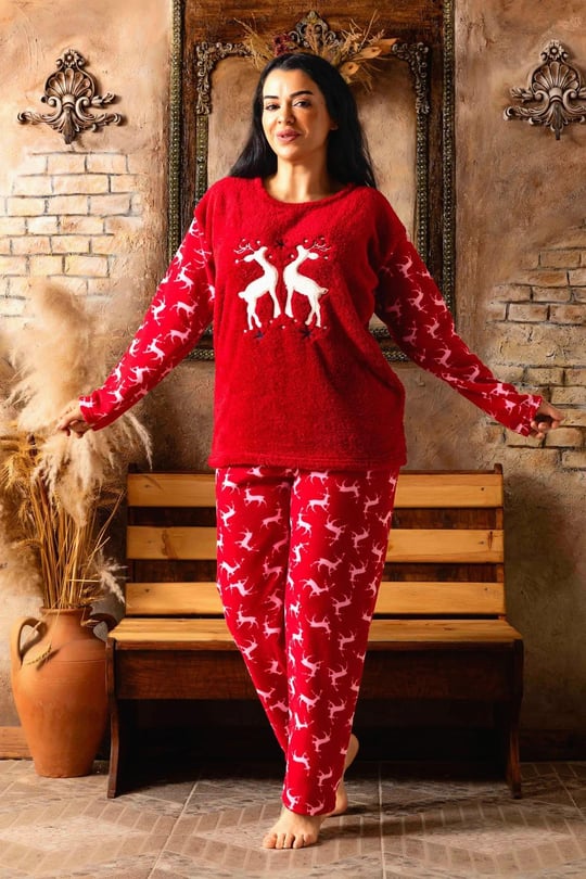Nisanca Büyük Beden Kadın Polar Peluş Pijama Takımı - BLG125271
