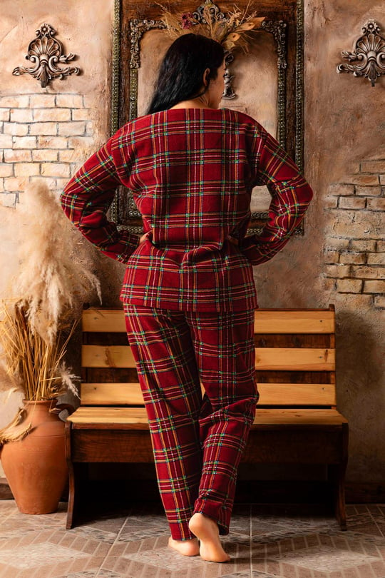 Nisanca Büyük Beden Peluş Polar Pijama Takımı- Kışlık Büyük Beden Kadın  Pijama - P-200-235