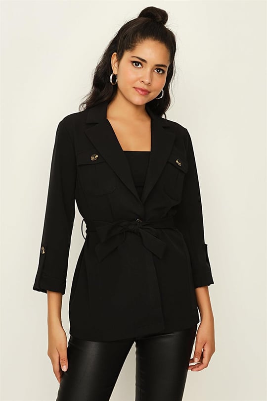 Select Moda Kadın Düğme Kapamalı Kuşaklı Ceket