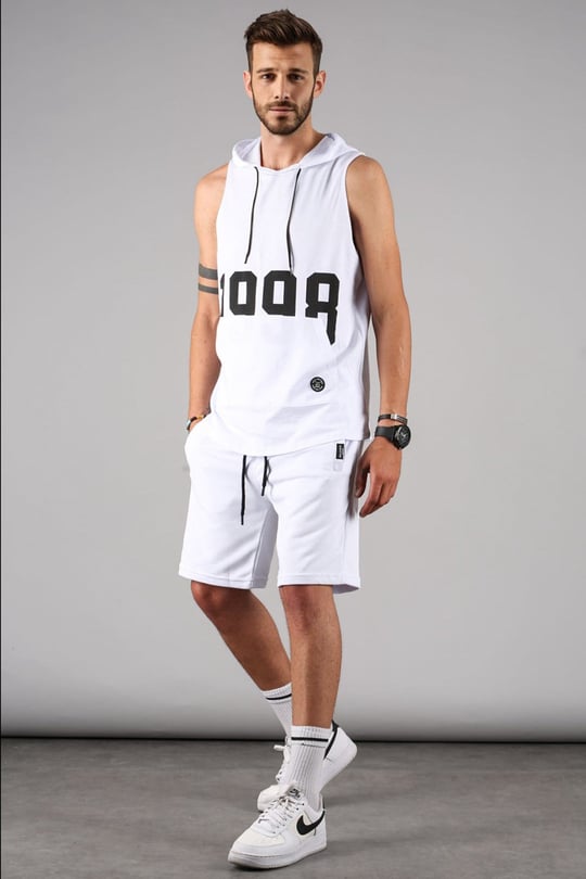 White Sleeveless Hoodie Shorts Outfit Madmext