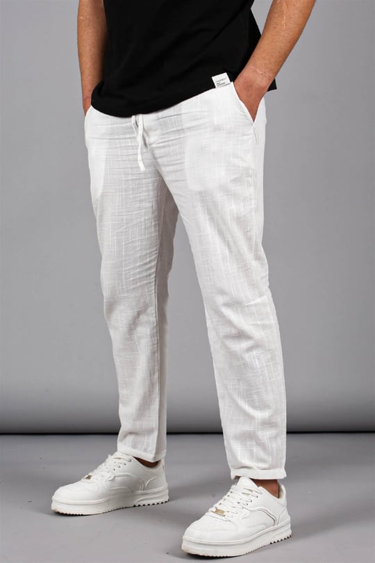 Beyaz Müslin Kumaş Erkek Basic Pantolon - Madmext