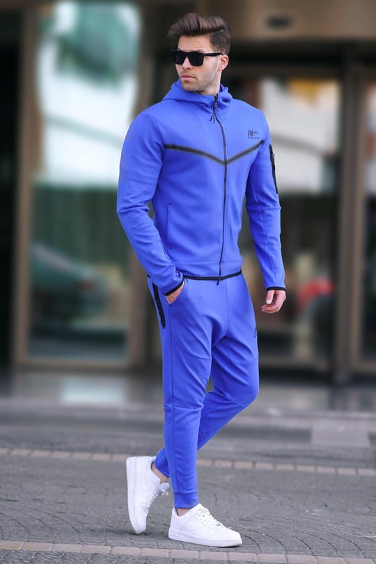 Saxe Blue Hoodie Jogger Tracksuit -- Madmext
