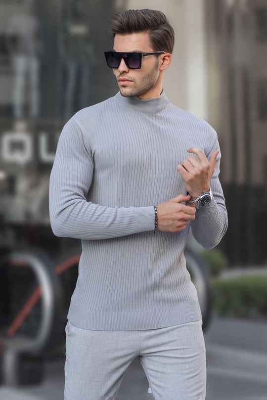 Anthracite Knitwear Polo Neck Sweater -- Madmext
