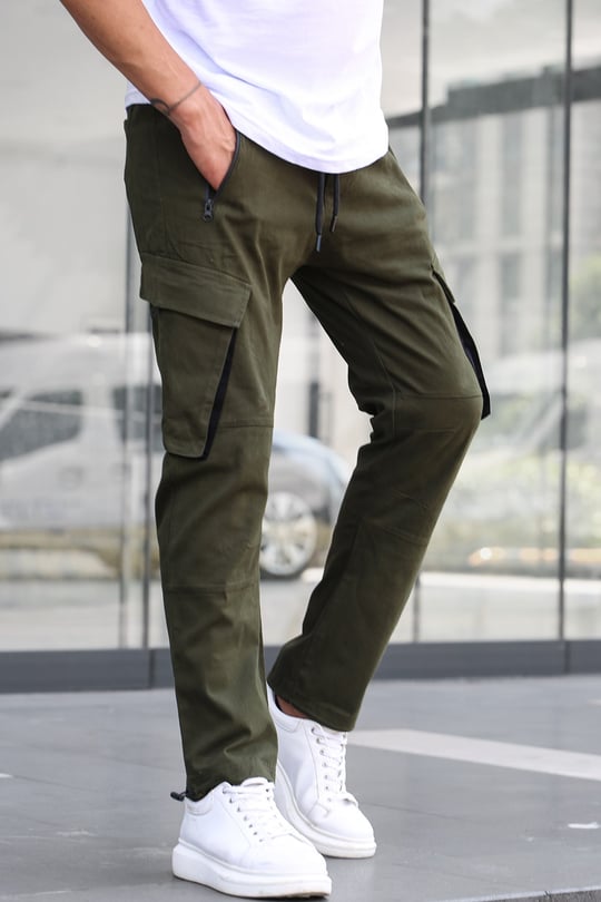 Khaki Jogger Trousers with Cargo Pockets -- Madmext