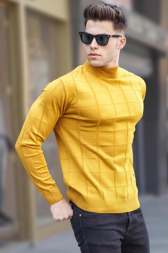 Mustard Mock Turtleneck Knitwear Sweater Madmext