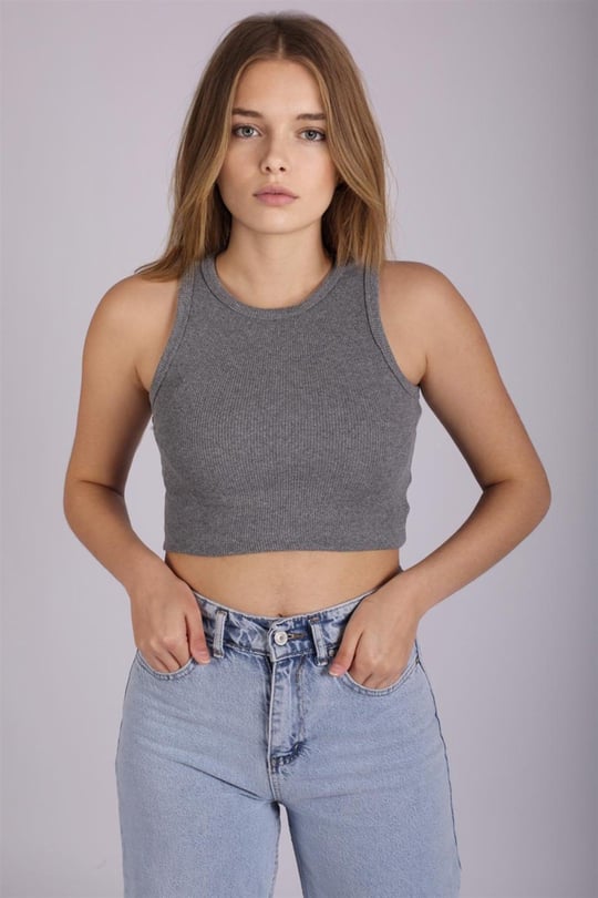 melt the lady　cropped jersey ll　bk×gry meltthelady cropped jersey II gry×bk×iv Grey Metallic Jersey Crop Top