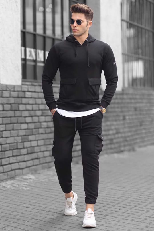 Madmext Black Pocket Detailed Men Tracksuit Set 4726