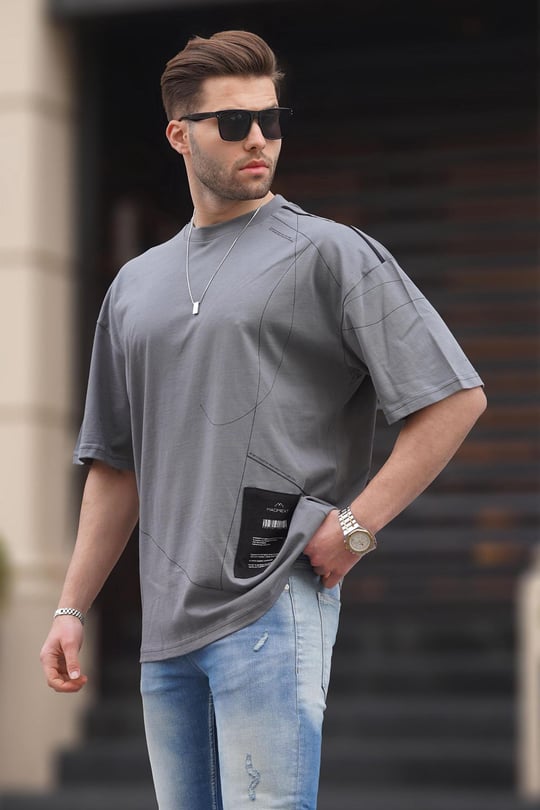 Füme Desenli Oversize Erkek Tişört - Madmext
