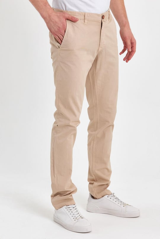Erkek Slim-Fit Bej Renk Boru Paça Kumaş Pantolon