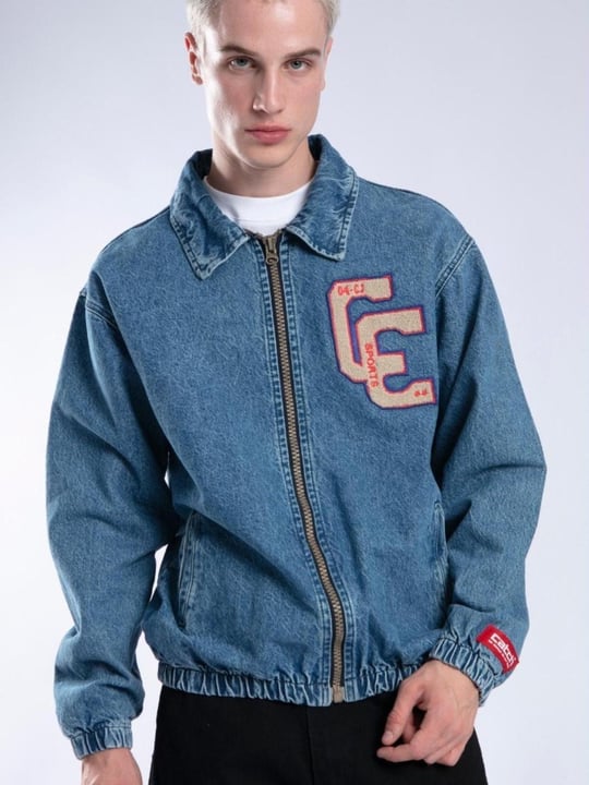 Denim jacket top with embroidery mens