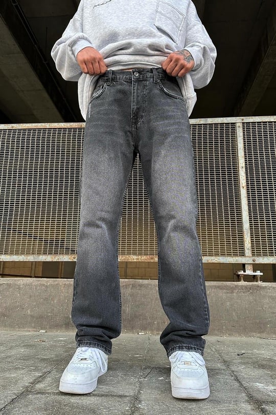Detaylı Antrasit Baggy Jean
