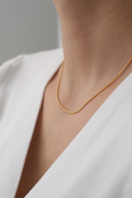 14K Solid Gold Thin Rope Twist Chain Necklace 1 Micron