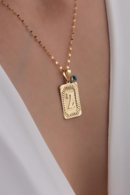 14K Solid Gold Square Vintage Italian Letter Z Necklace