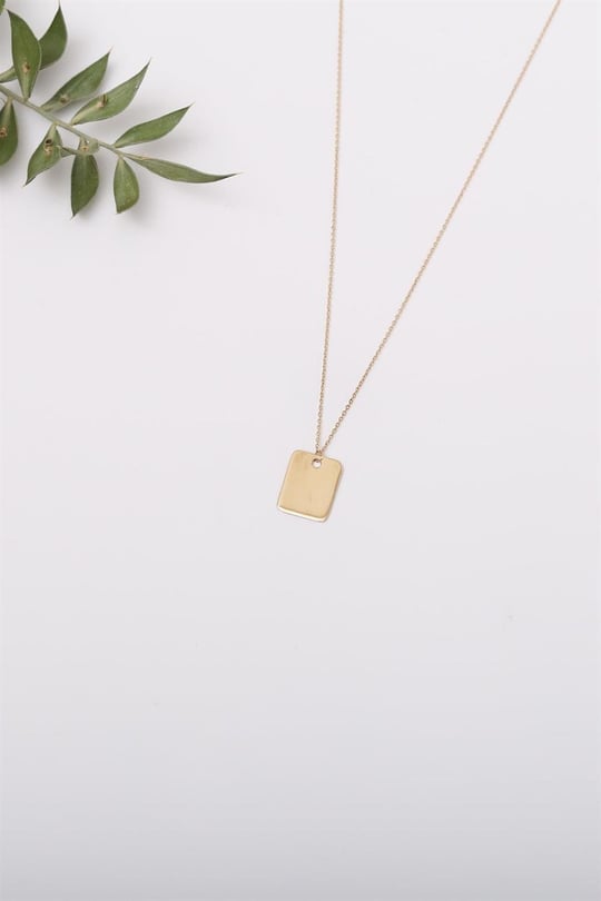 14K Solid Gold Mini Rectangular Plate Necklace
