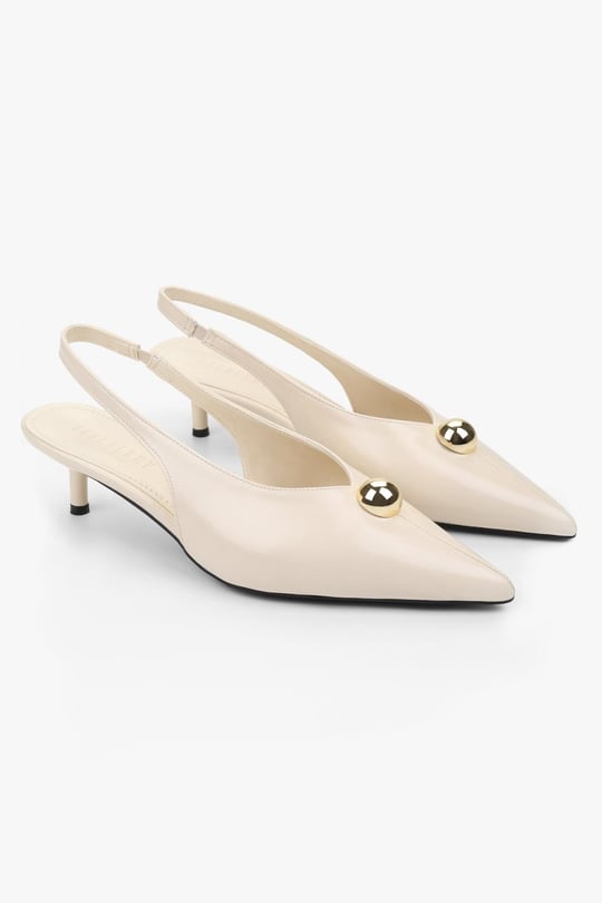 Kadın Kaelis Ekru Cilt Gold Toka Detaylı Mini Topuklu Stiletto