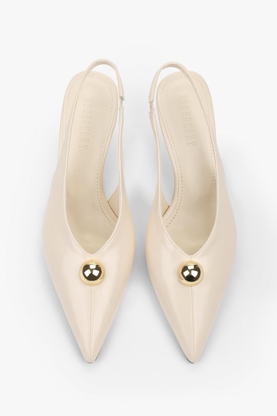 Kadın Kaelis Ekru Cilt Gold Toka Detaylı Mini Topuklu Stiletto