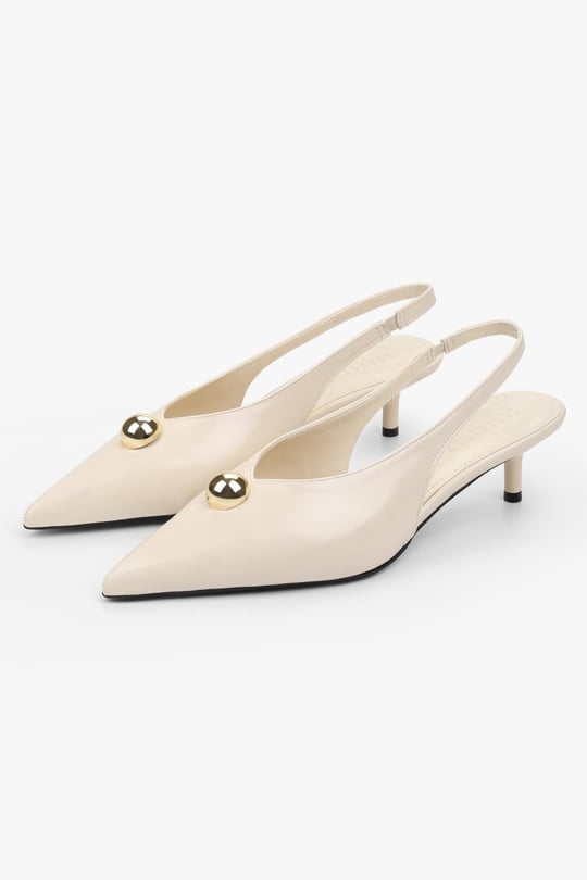 Kadın Kaelis Ekru Cilt Gold Toka Detaylı Mini Topuklu Stiletto
