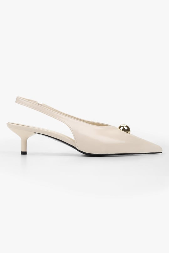 Kadın Kaelis Ekru Cilt Gold Toka Detaylı Mini Topuklu Stiletto