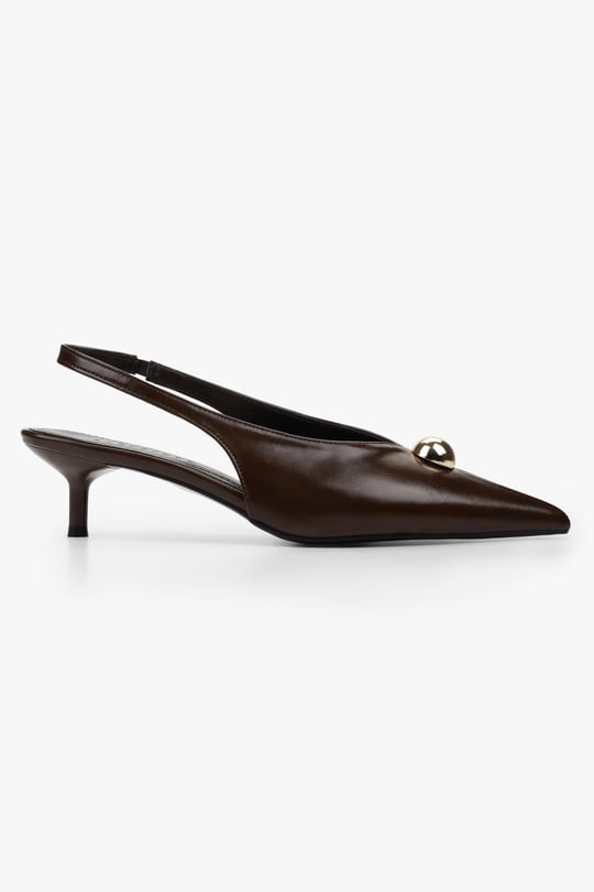 Kadın Kaelis Kahve Cilt Gold Toka Detaylı Mini Topuklu Stiletto