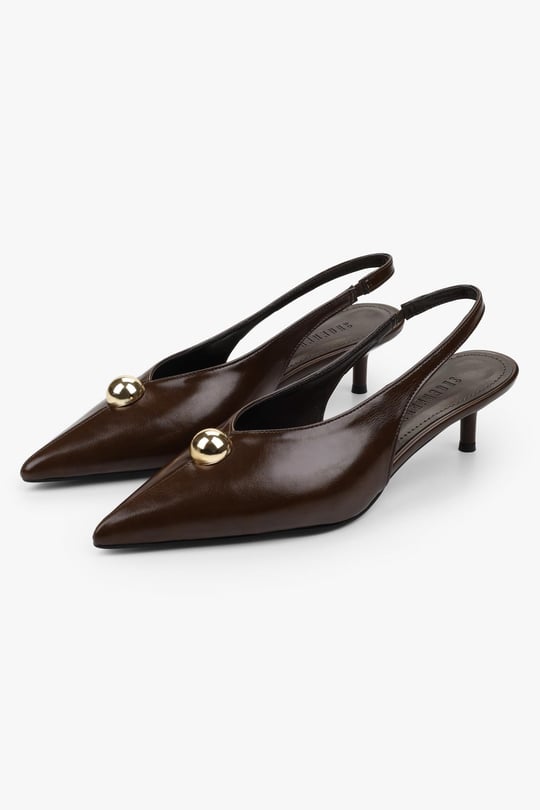 Kadın Kaelis Kahve Cilt Gold Toka Detaylı Mini Topuklu Stiletto
