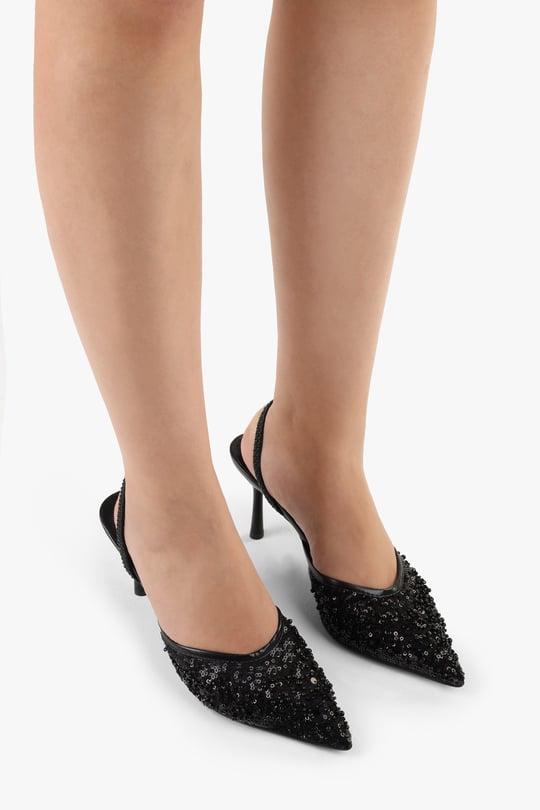 Kadın Monica Siyah Taşlı Pullu Stiletto