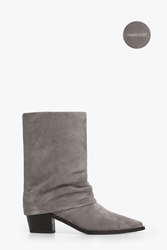 Kadın Roselle Gri Hakiki Süet Deri Western Bot