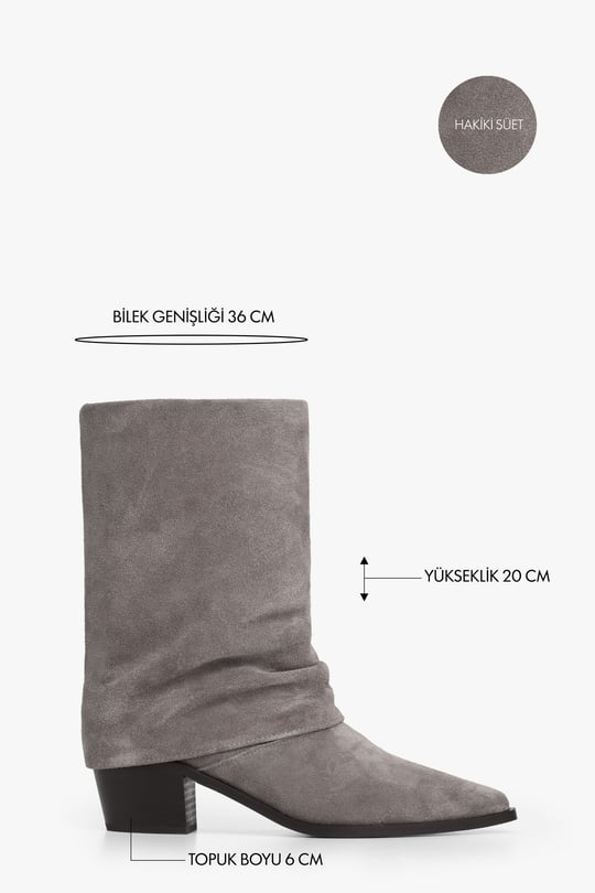 Kadın Roselle Gri Hakiki Süet Deri Western Bot
