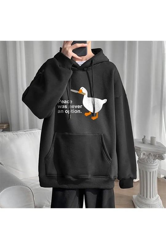 Siyah Kapu onlu Flamme Alev Sweatshirt Gofeel