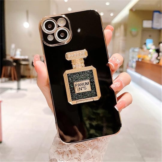 Parfüm Standlı Kamera Korumalı Telefon Kılıfı Siyah Renkli