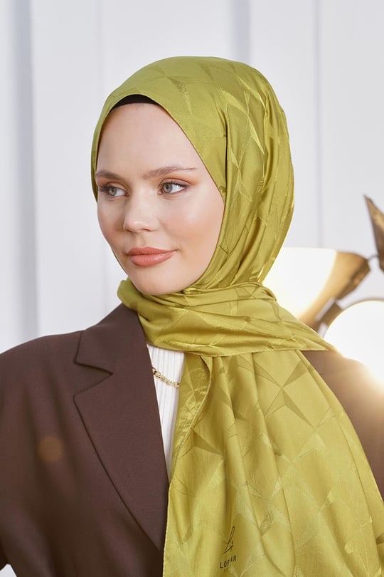 Loryan Scarf Jakar Şal - Cupra Floş Jakar Şal 4290 Fıstık Yeşili