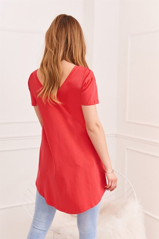 Sırt Detaylı Oversize Kadın Kırmızı Tişört