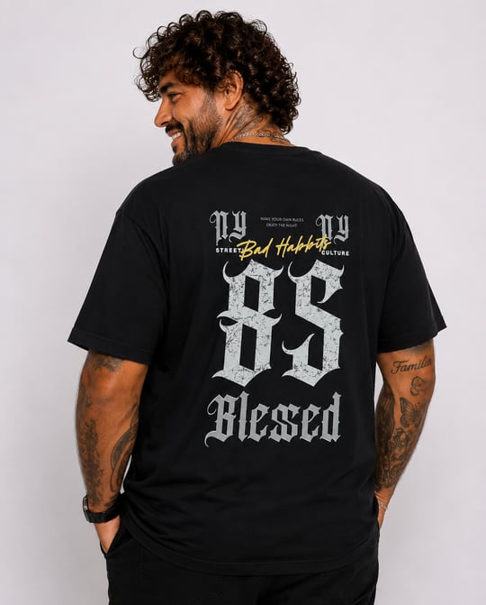 Mocgrande Erkek Büyük Beden Sıfır Yaka Tişört Blessed 26147