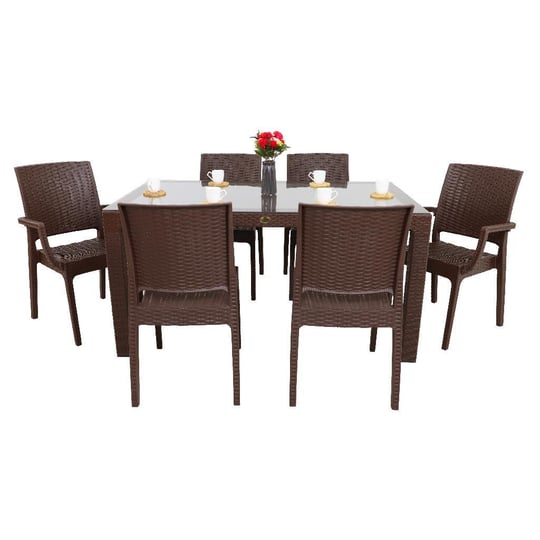 Mandella Elit Rattan 90x150 2 Elit Koltuk 4 Elit Sandalye Camlı Masa Takımı Kahverengi