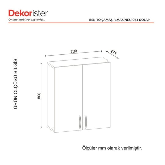 Dekorister Benito Çamaşır Makinesi Üst Dolabı Beyaz