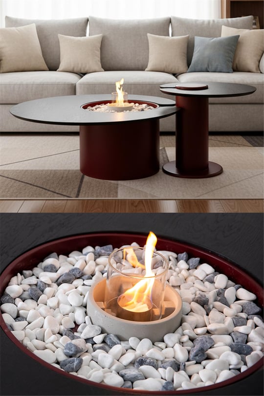 Eymense Monza Şömineli İkili Orta Sehpa Seti