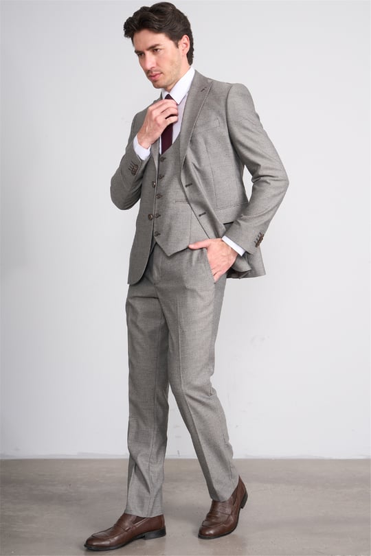 Kagi Y26 Eyfel Slim Fit Yelekli Takım Elbise Toprak