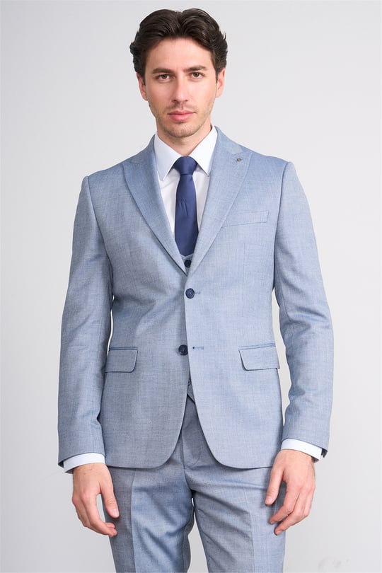 Kagi Y26 Monza Slim Fit Yelekli Takım Elbise Mavi