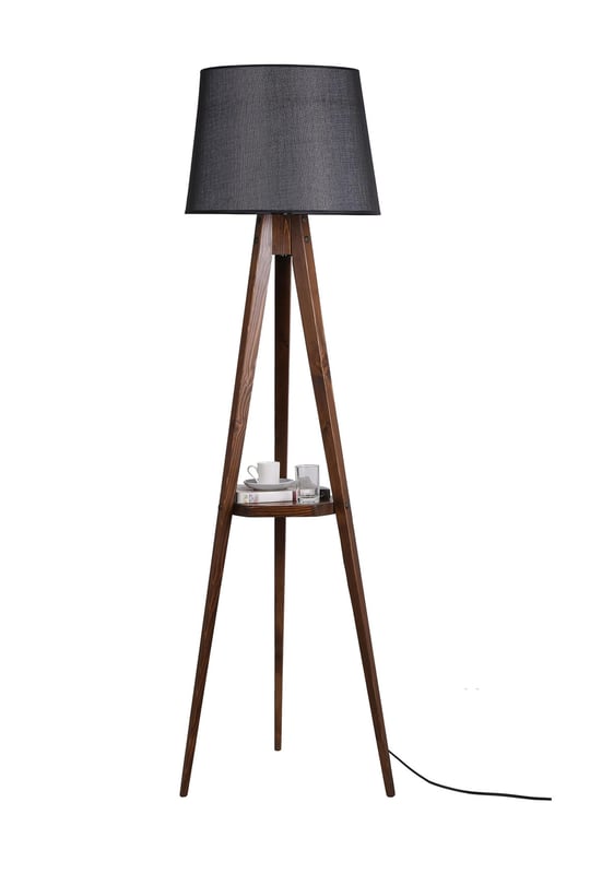 Lumexx Sehbalı Tripod Ceviz Lambader Pramit Hasır Siyah Abajurlu