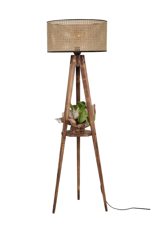 Lumexx Sehbalı Tripod Lambader Yanık Silindir Rattan Abajurlu