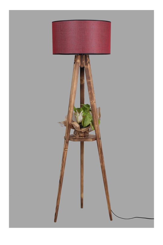 Lumexx Sehbalı Tripod Yanık Lambader Silindir Hasır Bordo Abajurlu