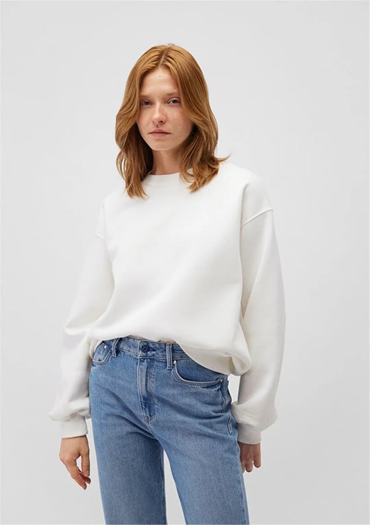 Mavı K25 M1610198-70057 Kırık Beyaz Kadın Oversıze O Yaka Basıc Sweatshırt