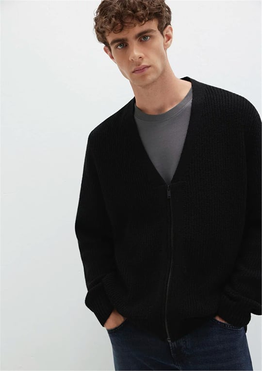 Mavı M0710262-900 Sıyah Erkek Regular Fermuarlı Sweatshırt