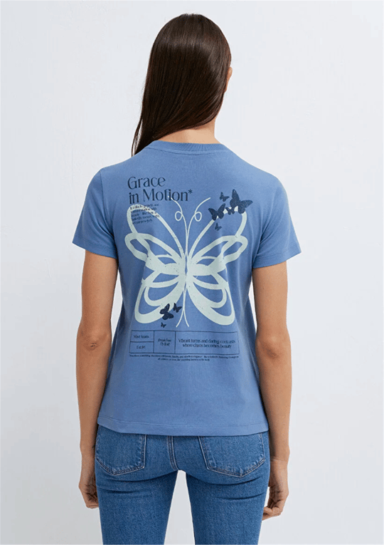 Mavi Y26 M1613870-70728 İnfinity Kadın Semı Slim Kelebek Baskılı T-shirt