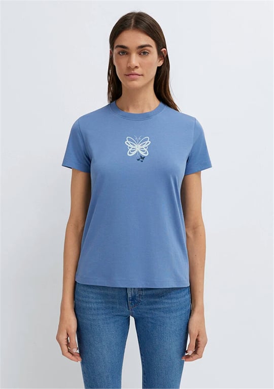 Mavi Y26 M1613870-70728 İnfinity Kadın Semı Slim Kelebek Baskılı T-shirt