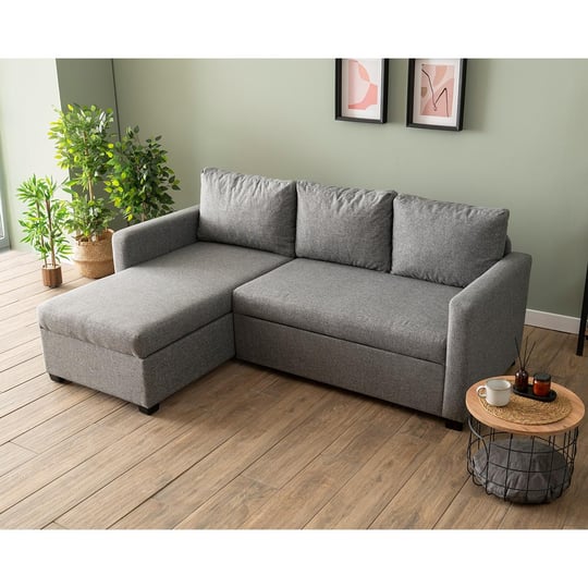 Pafu Kado Yataklı Köşe Koltuk Takımı Keten Açık Gri