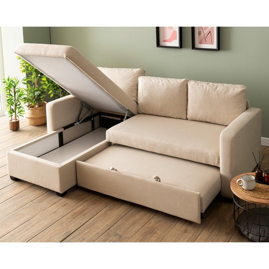 Pafu Kado Yataklı Köşe Koltuk Takımı Keten Krem