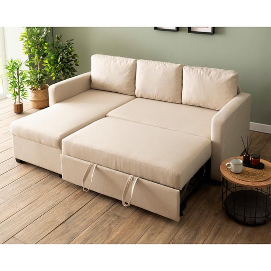 Pafu Kado Yataklı Köşe Koltuk Takımı Keten Krem