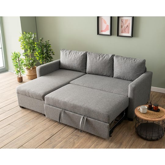 Pafu Kado Yataklı Köşe Koltuk Takımı Keten Açık Gri