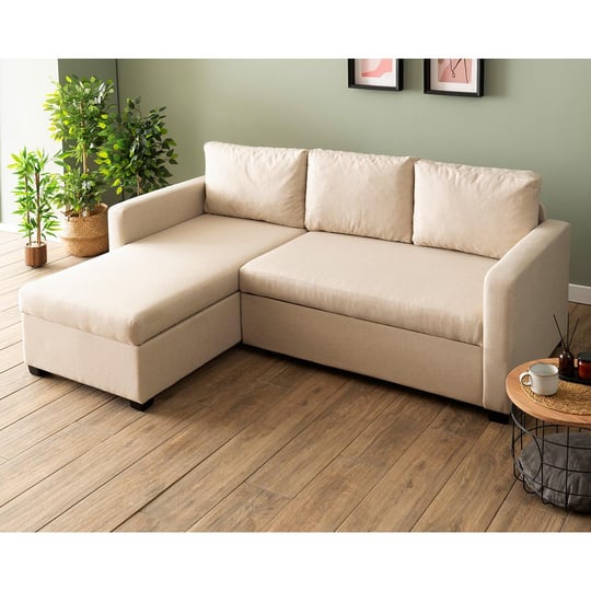 Pafu Kado Yataklı Köşe Koltuk Takımı Keten Krem