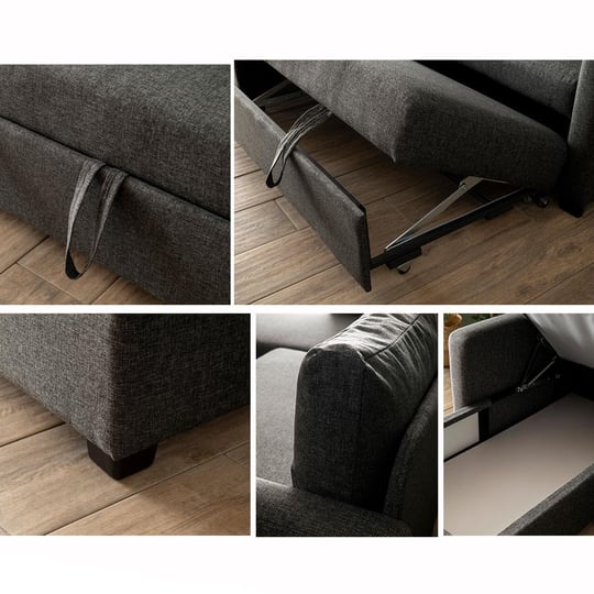 Pafu Kado Yataklı Köşe Koltuk Takımı Keten Koyu Gri